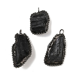 Турмалин Природного турмалина подвески, ромб прелести, с цепочкой из латуни цвета античного серебра и оловом, без свинца и без кадмия, 30.5~40x21~27x10~12.5 мм, отверстие : 5 мм