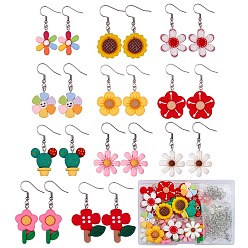 Mixed Color DIY 3D Flower Dangle Earring Making Kit, Including Resin Pendants, 316 Surgical Stainless Steel Earring Hook, Mixed Color, 82Pcs/box