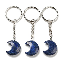 Ляпис-Лазурь Брелки с подвеской в виде луны из натурального лазурита Рейки, с железными кольцами для ключей, 7.8 см