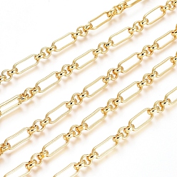 Real 18K Gold Plated Brass Chains, Long-Lasting Plated, with Spool, Soldered, Figaro Chain, Real 18K Gold Plated, 6x2mm, about 16.4 Feet(5m)/roll