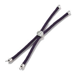 Индиго Серебряные браслеты из витого нейлонового шнура, Изготовление браслета из звеньев для подвески-коннектора, с долговечным платиновым латунным наконечником шнура и сплавом «древо жизни», индиговые, 8-3/4~8-7/8 дюйм (22.2~22.6 см), отверстие : 2 мм