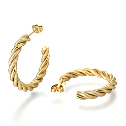 Golden 201 Stainless Steel Half Hoop Earrings, Hypoallergenic Earrings, with 304 Stainless Steel Pins and Ear Nut, Twisted, Textured, Ring, Golden, 30.5x4mm, Pin: 0.5mm