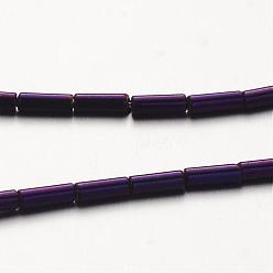 Purple Plated Electroplate Non-magnetic Synthetic Hematite Bead Strands, Tube, Purple Plated, 4x1mm, Hole: 0.5mm, about 97pcs/strand, 15.7 inch
