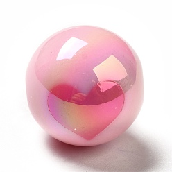 Pink Двухцветное УФ-покрытие радужных переливающихся акриловых бусин, круглые с сердцем, розовые, 16.5x16 мм, отверстие : 2.5 мм