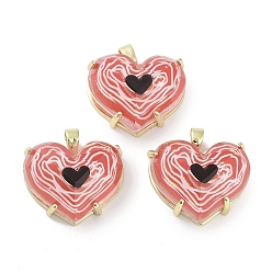 Фламинго Подвески из граненой смолы из настоящей позолоченной латуни с паве, блестящие подвески в виде сердечек, долговечный, без кадмия и без свинца, фламинго, 18 мм, отверстие : 16.5x18.5x9.5 мм