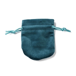 Teal Velvet Storage Bags, Drawstring Pouches Packaging Bag, Oval, Teal, 9x7cm