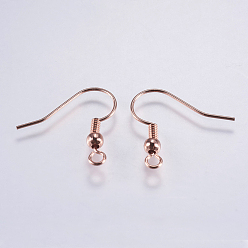 Rose Gold Brass Earring Hooks, Ear Wire, with Horizontal Loop, Long-Lasting Plated, Lead Free & Cadmium Free, Rose Gold, 18.5x18x3mm, Hole: 1.5mm, 20 Gauge, Pin: 0.8mm