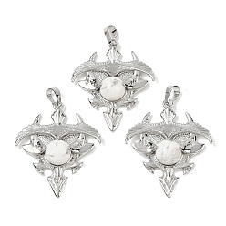 Говлит Натуральный Howlite треугольник подвески, подвески из латунных камней, платина, стойки покрытие, 41.5x34.5x5.5~7 мм, отверстие : 8.5x5.5 мм