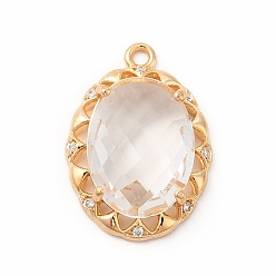 Crystal Brass with K9 Glass Charms, Golden, Oval Charms, Crystal, 20x14x5.5mm, Hole: 1.4mm
