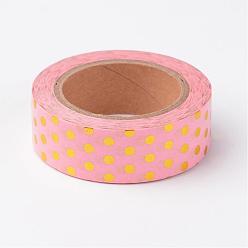 Pink DIY Scrapbook Decorative Paper Tapes, Adhesive Tapes, with Polka Dot Pattern, Pink, 15mm, about 10m/roll