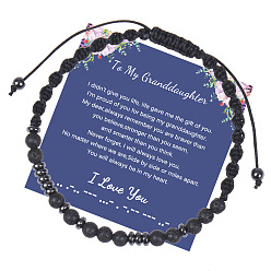 To My Granddaughter - Morse Code Bracelet I Love You" Morse Code Bracelet with Black Lava Stone Card, Women's Gift