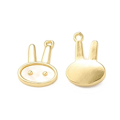 Real 18K Gold Plated Natural Shell Pendants, Rabbit Charms, with Brass Findings, Real 18K Gold Plated, 17x11x2mm, Hole: 1.2mm