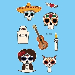 Mixed Color Day Of The Dead Theme, Luminous Removable Temporary Water Proof Tattoos Paper Stickers, Mixed Color, 12x7.5cm