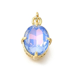 Настоящее золото 18K Латунь стекло амулеты, овальные амулеты, с петлей для прыжковых колец, без свинца и без кадмия, стойки покрытие, прочное покрытие, граненые, реальный 18 k позолоченный, 14x10x7.5 мм, отверстие : 2 мм