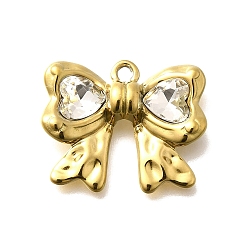 Кристалл 304 подвески из нержавеющей стали, со стразами, реальный 18 k позолоченный, ионное покрытие (ip), бантом, кристалл, 18x22x5 мм, отверстие : 1.8 мм