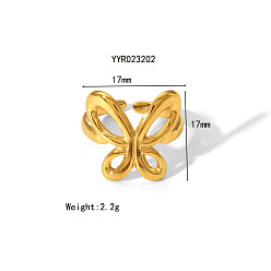 Настоящее золото 18K Нерегулярные кованые 304 открытые манжетные кольца из нержавеющей стали, летний пляж, нет выцветания, реальный 18 k позолоченный, внутренний диаметр: 17 мм