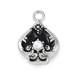 Черный Стойки обшивки сплава эмали подвески, с abs имитационными жемчужными бусинами , без кадмия, без никеля и без свинца, пики очарование, платина, чёрные, 22x16x10 мм, отверстие : 2.7 мм