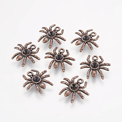 Red Copper Halloween Jewelry Tibetan Style Alloy Pendants, Cadmium Free & Lead Free, Spider, Red Copper, 17.5x19x3mm, Hole: 1.5mm