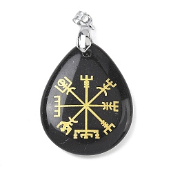 Обсидиан Природные подвески обсидиана, с реечной обшивкой латунными выводами, без кадмия и без свинца, очарование слезы, 31x25x5~7 мм, отверстие : 4.5x4 мм