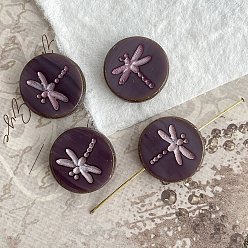 Фиолетовый Чешские Бусины, плоские круглые с стрекоза, фиолетовые, 17 мм