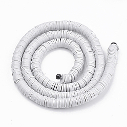 Светло-серый Плоские круглые бусинки распорки ручной полимерной глины, светло-серый, 4x1 мм, отверстие : 1 мм, около 380~400 шт / нитка, 17.7 дюйм