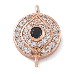 Розовое Золото Подвески-шармы для соединения глаз с прозрачным и черным кубическим цирконием из латуни, долговечный, без свинца и без кадмия, розовое золото , 19.5x14x4.5 мм, отверстие : 1.6 мм