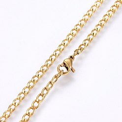Golden 304 Stainless Steel Curb Chain Necklaces, with Lobster Claw Clasps, Golden, 19.69 inch(50cm), 3x0.8mm, link: 5x3x0.8mm