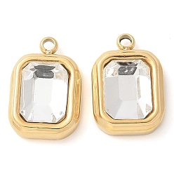 Прозрачный 304 прелести нержавеющей стали, прямоугольные, со стеклом, ручная полировка, ионное покрытие (ip), золотые, прозрачные, 13.5x9x5 мм, отверстие : 1.4 мм