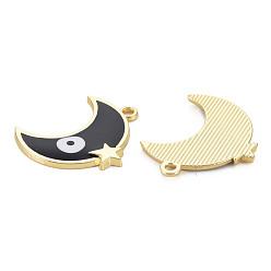 Black Rack Plating Alloy Enamel Pendants, Cadmium Free & Nickel Free & Lead Free, Moon with Eye, Light Gold, Black, 25x20.5x2mm, Hole: 1.8mm