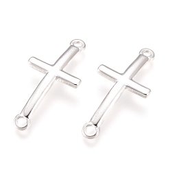 Silver 304 Stainless Steel Links connectors, Cross, Silver, 30x14x2mm, Hole: 2mm
