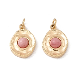 Родохрозит Амулеты из натурального родохрозита, с ионным покрытием (ip) золотистого цвета 304 выводы из нержавеющей стали, овальные, 14x10x4 мм, Перейти кольцо: 4x0.5 мм, внутренний диаметр: 2.5 мм