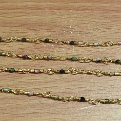 Турмалин Натуральный турмалин ручной работы из бисера, с 304 фурнитурой из нержавеющей стали, несварные, круглые, граненые, с катушкой, 12x1~1.25 мм, бусина : 2.5 mm, около 32.8 футов (10 м) / рулон