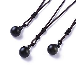 Obsidian Natural Golden Sheen Obsidian Pendant Necklaces, with Nylon Cord, Round, 27.55 inch(70cm)
