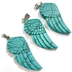 Synthetic Turquoise Synthetic Turquoise Big Pendants, Wing Charms with Platinum Plated Matel Snap on Bails, 50x25mm