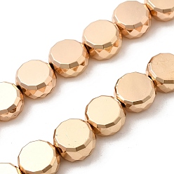 Светло-Золотое Покрытие Стеклянные бусины с гальваническим покрытием , барабан, граненые, свет позолоченные, 10x5 мм, отверстие : 1 мм, около 43 шт / нитка, 15.75~16.14'' (40~41 см)