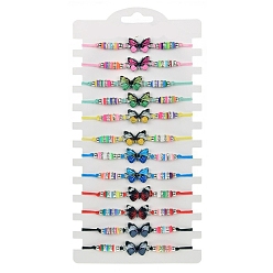 Butterfly 12Pcs 12 Style Colorful Alloy Link Bracelets Set, Polymer Clay Heishi Beaded Adjustable Bracelets for Women, Butterfly, No Size, 1Pc/style