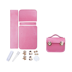 Flamingo DIY Purse Making Kit, Including Cowhide Leather Bag Accessories, Iron Needles & Waxed Cord, Iron Clasps Set, Flamingo, 8x10.5x4.5cm