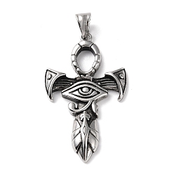 Antique Silver Ion Plating(IP) 304 Stainless Steel Big Pendants, Ankh Cross with Eye of Ra/Re Egypt Charm, Antique Silver, 54.5x32x5.5mm, Hole: 4x8mm
