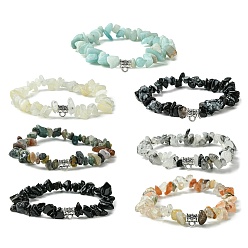 Mixed Stone Natural Mixed Gemstone Beads Stretch Bracelets, with Alloy Findings, Chip, 1-3/4 inch(4.5cm)