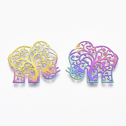 Rainbow Color Ion Plating(IP) 201 Stainless Steel Joiners Links, Etched Metal Embellishments, Elephant, Rainbow Color, 22x25.5x0.4mm