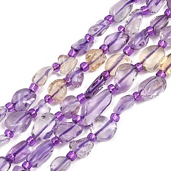 Ametrino Perlas naturales Ametrine hebras, pepitas, aa grado, 6~10x6~8.5x3.5~5.5 mm, agujero: 0.8 mm, sobre 43~49 unidades / cadena, 15.75'' (40 cm)
