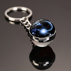 Capricorn 12 Constellation Luminous Glass Ball Pendant Keychain, Glow in The Dark, with Alloy Findings, for Car Key Bag Pendant Accessories, Capricorn, Pendant: 2cm
