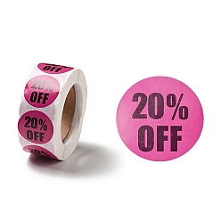 Cerise 20% Off Discount Round Dot Roll Stickers, Self-Adhesive Paper Percent Off Stickers, for Retail Store, Cerise, 66x27mm, Stickers: 25mm in diameter, 500pcs/roll