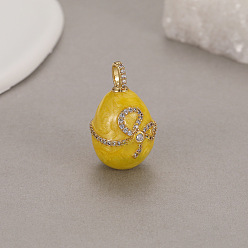 Gold Alloy Enamel Pendant, Easter Egg Charms, Gold, 26x16mm