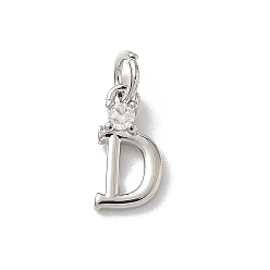 Letter D Латунные подвески из прозрачного кубического циркония, письмо амулеты, с целью перехода в кольце, стойки покрытие, долговечный, без свинца и без кадмия, платина, Буква D, 12~12.5x3~10x2.3 мм, отверстие : 3.3 мм
