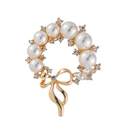 Золотой Броши со стразами из цинкового сплава, с пластиковой имитационной жемчужиной, бантом, золотые, 54x43 мм