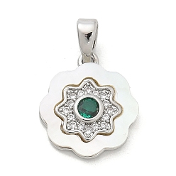 Платина Подвески из латуни с микропаве из циркония, с подвесками из ракушек и стекла, платина, 15x13x2.5 мм, отверстие : 4.5x2 мм