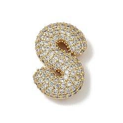 Letter S Латунные микро проложить кубического циркония подвески, без свинца и без кадмия, реальный 18 k позолоченный, Письмо с, 22x14.5x6 мм, отверстие : 3.5x2 мм