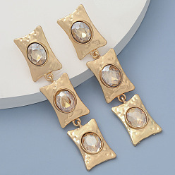 golden Multi-layer Square Alloy Acrylic Earrings with Colorful Diamonds - Fashionable and Bold Women's Ear Accessories