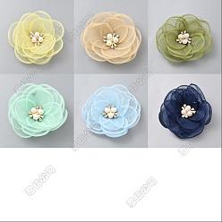 (52) Непрозрачная лаванда 12 шт 6 цвета полиэстер украшения аксессуары, с пластиковой имитацией жемчуга и стразами, швейные украшения, 3d камелия, разноцветные, 70x21 мм, 2 шт / цвет